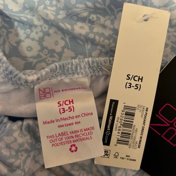 NEW No Boundaries Blue Floral Peasant Smocked Short Puff Sleeve Mini Dress Sz S - Picture 5 of 5